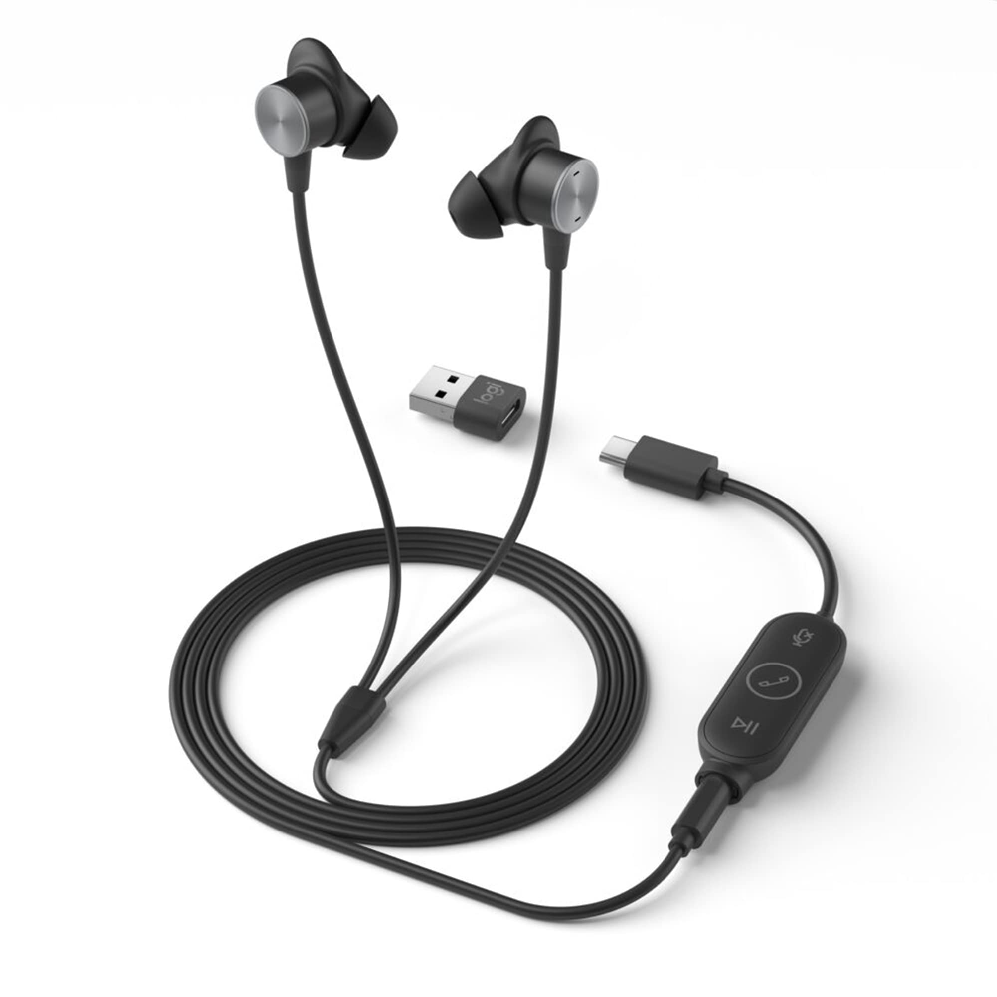 LOGITECH ZONE WIRED MS EARBUDS,NOISE CANCELLING,3.5MM/ USB-C W/ USB-A ADAPTR- 2Y WTY